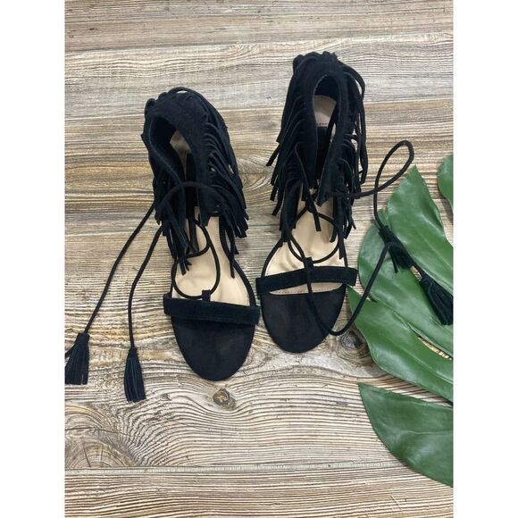 Forever 21 black fringe lace up heels - Picture 5 of 8